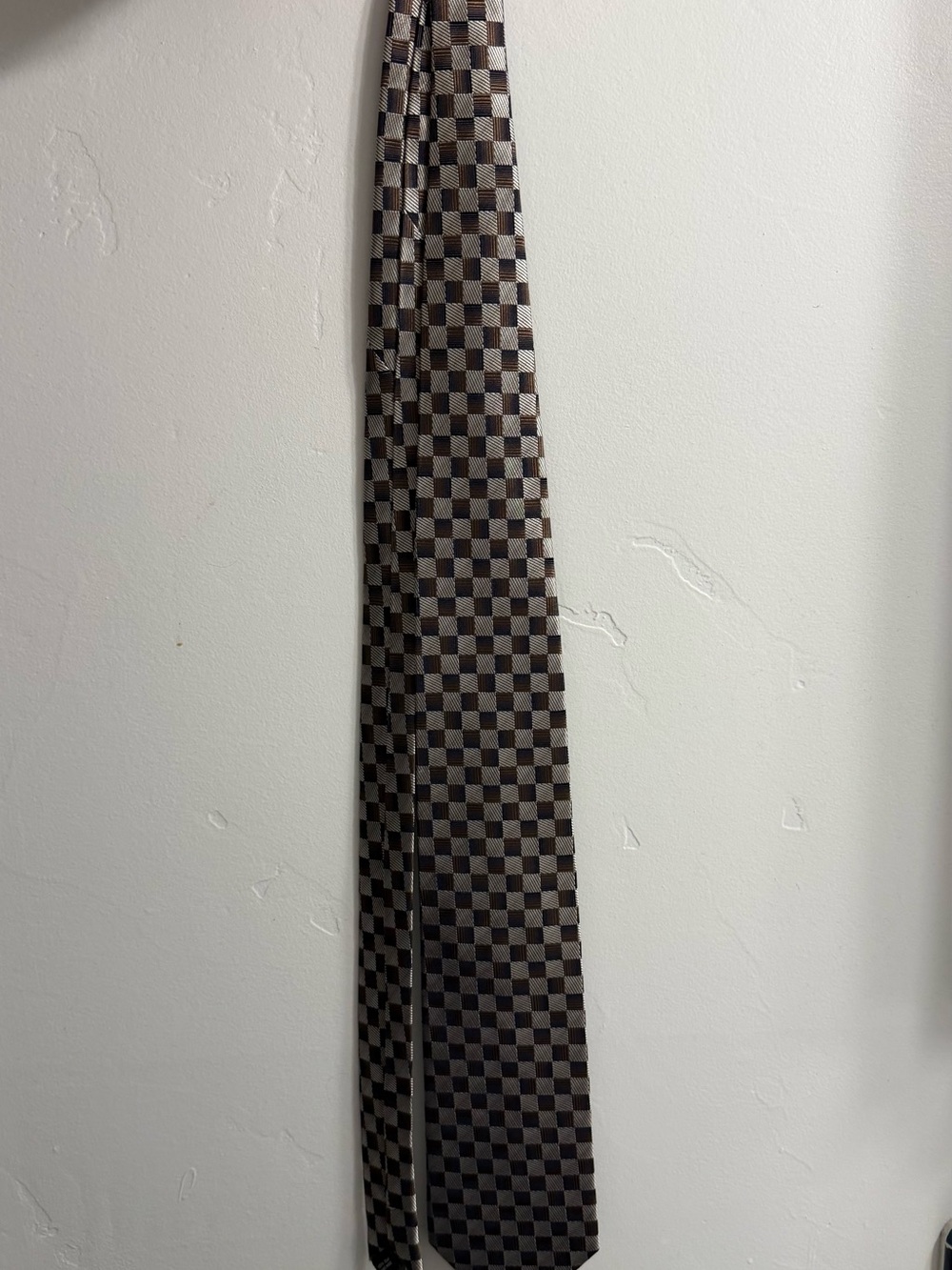 Checkerboard Pattern Brown silk Men's Tie